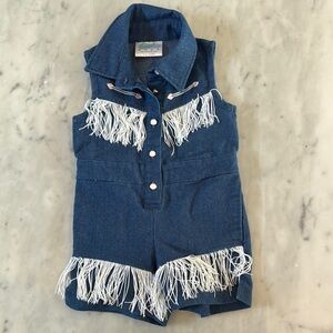 Toddler Girl Denim Fringe Cowgirl Romper - 12/18 Month